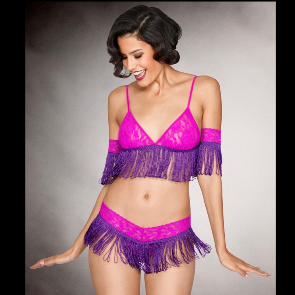 HANKY PANKY ZIEGFELD FOLLIES 481884 LILLIAN THONG  W/FRINGE - OS